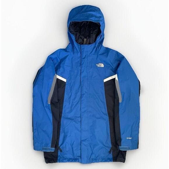 North Face HYVENT Hooded Softshell Jacket Boys XL (18/20) Blue Windbreaker Flaw - Picture 1 of 16